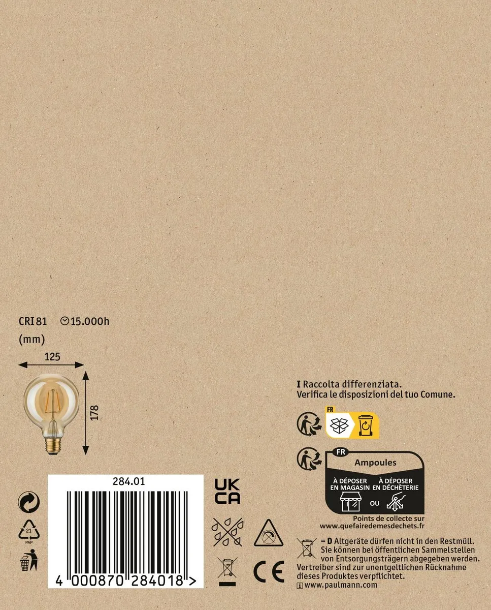 Paulmann 1879 Filament LED Globe G125 E27 2,7W 170lm - Goud - afbeelding 6 van 6