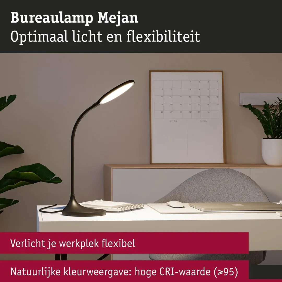 Paulmann Mejan LED Bureaulamp 1200lm 15W - Zwart mat