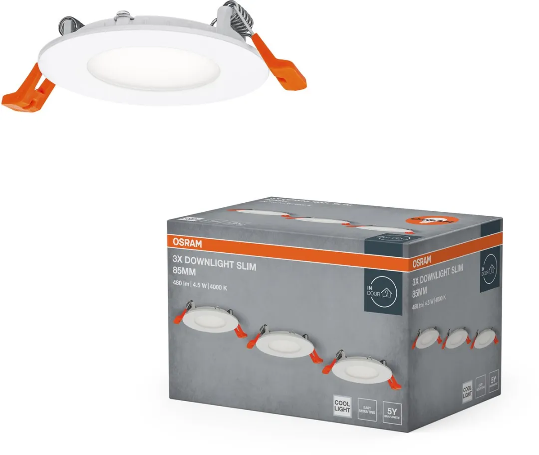 Osram Essential LED Inbouwspot 85mm 4.5W - 3 Stuks - Koel wit 4000K