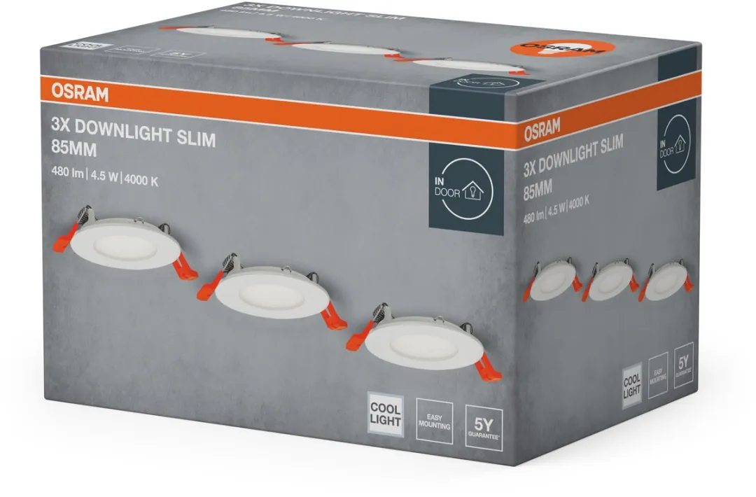 Osram Essential LED Inbouwspot 85mm 4.5W - 3 Stuks - Koel wit 4000K