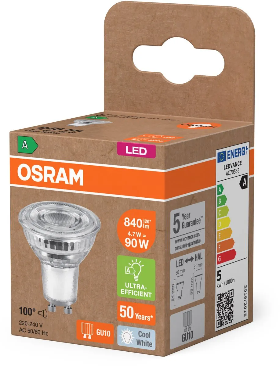 Osram LED Spot GU10 PAR16 4.7W 850lm Koel Wit