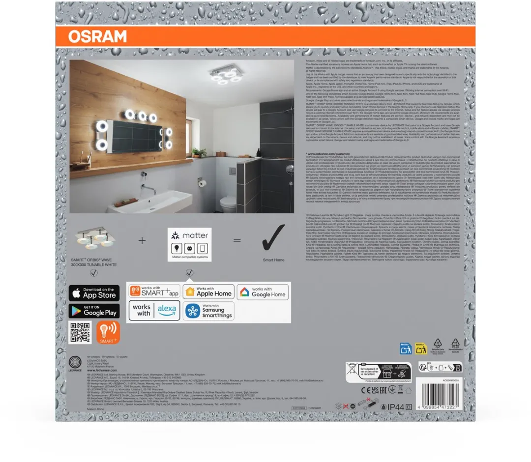 Osram SMART+ Matter Orbis Muur Wave LED 24W 1500lm 300x300mm - Zilver