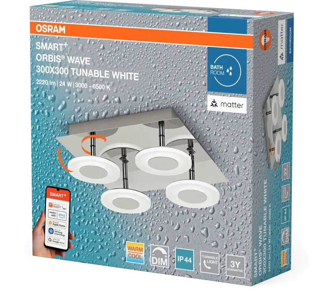 Osram SMART+ Matter Orbis Muur Wave LED 24W 1500lm 300x300mm - Zilver - afbeelding 6 van 6
