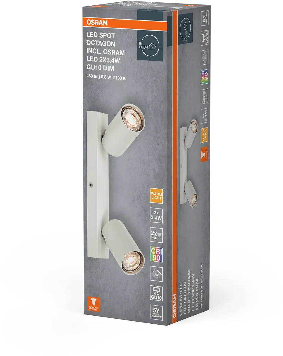 Osram LED Spot Octagon GU10 2x3,4W - 460lm - 2700K - Wit