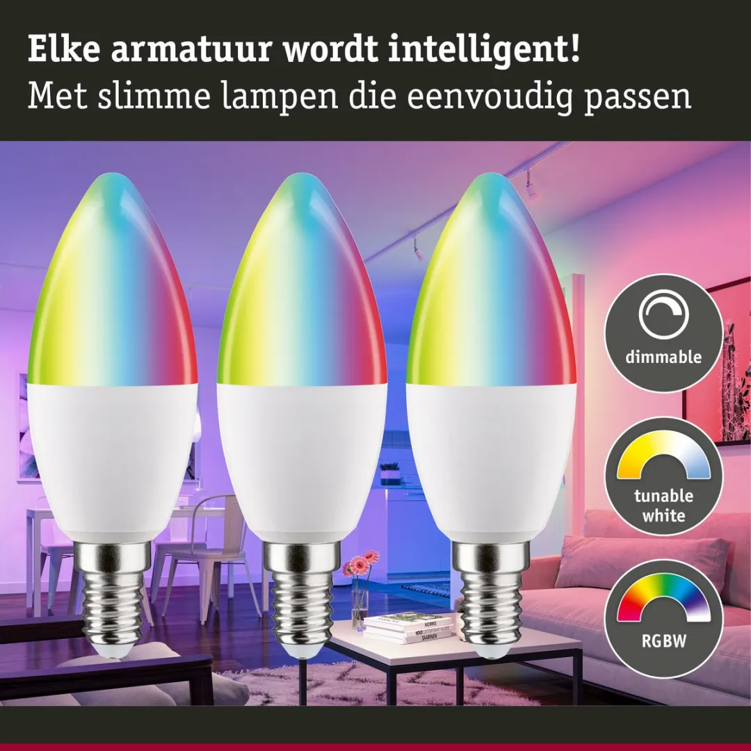 Paulmann Smart Home Zigbee 3.0 LED Kaars E14 RGBW - 3x5W Mat - afbeelding 6 van 6