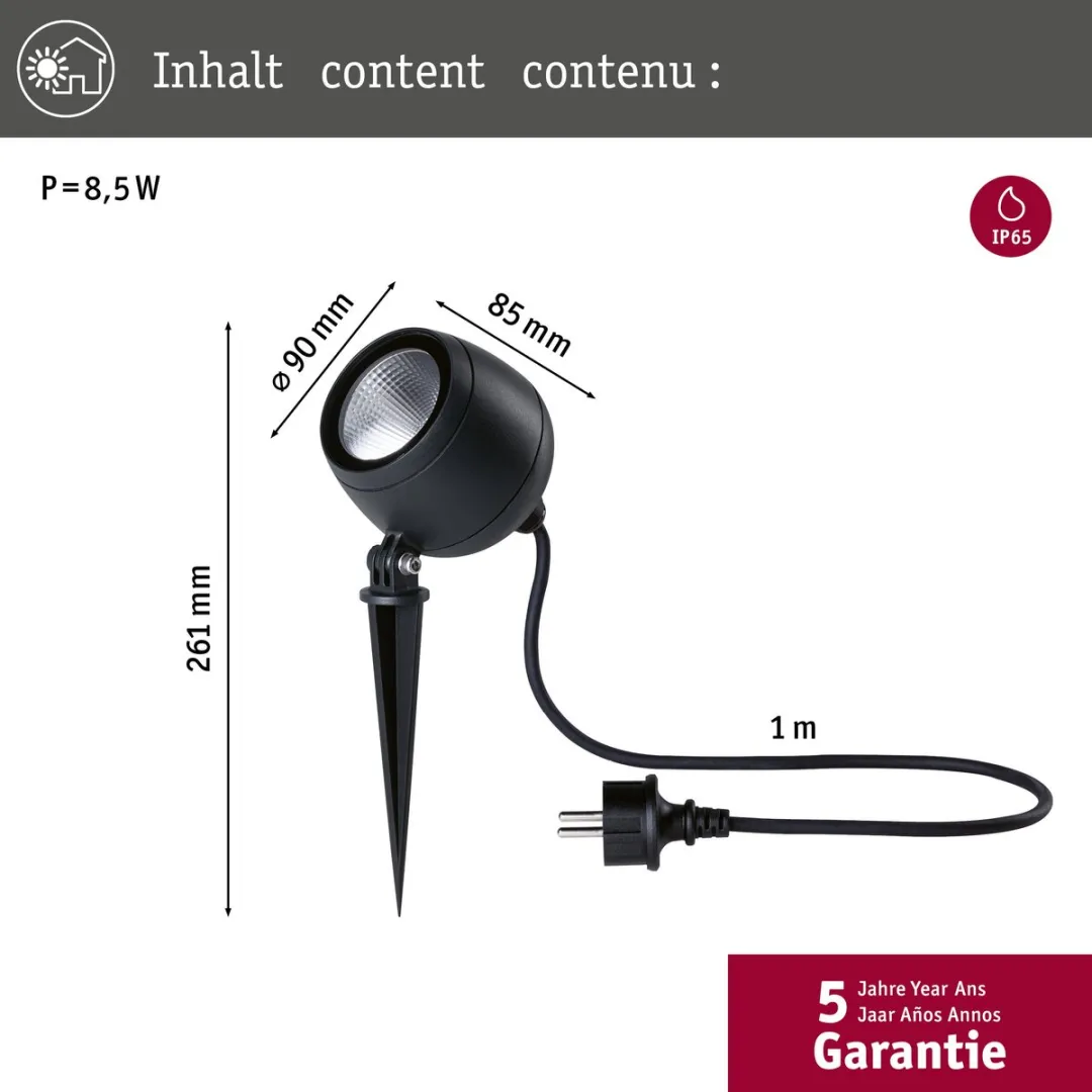Paulmann LED Tuinspot Kikolo IP65 8W 3000K - 20° Antraciet - afbeelding 6 van 6