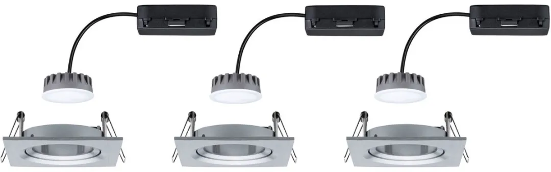 Paulmann Nova Plus Coin Basisset LED-inbouwlamp 3x6W 470lm 2700K - 84x84mm - Alu gedraaid