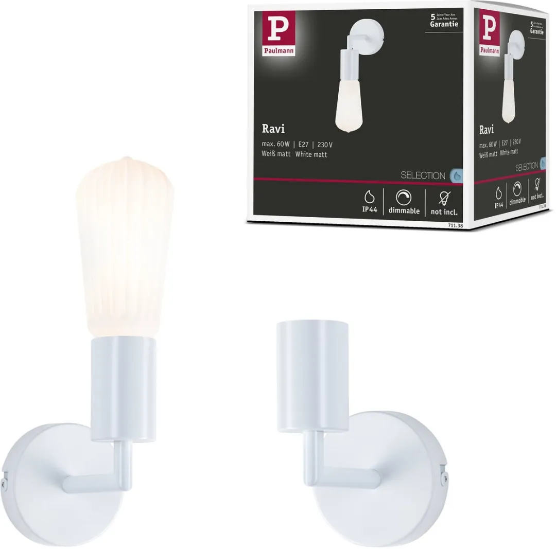 Paulmann Wandlamp Ravi IP44 E27 60W - Wit mat