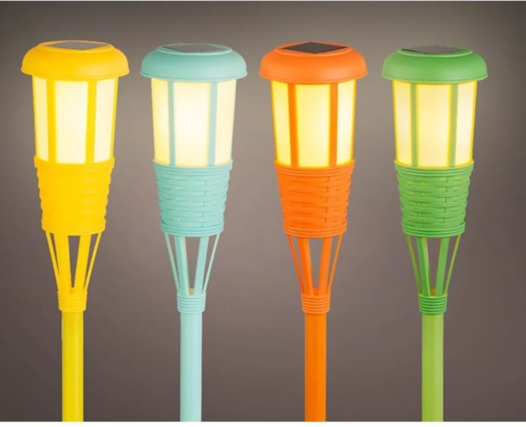 3x stuks solar tuinfakkel/tuinlamp geel op zonne-energie 61 cm - Prikspots tuinverlichting