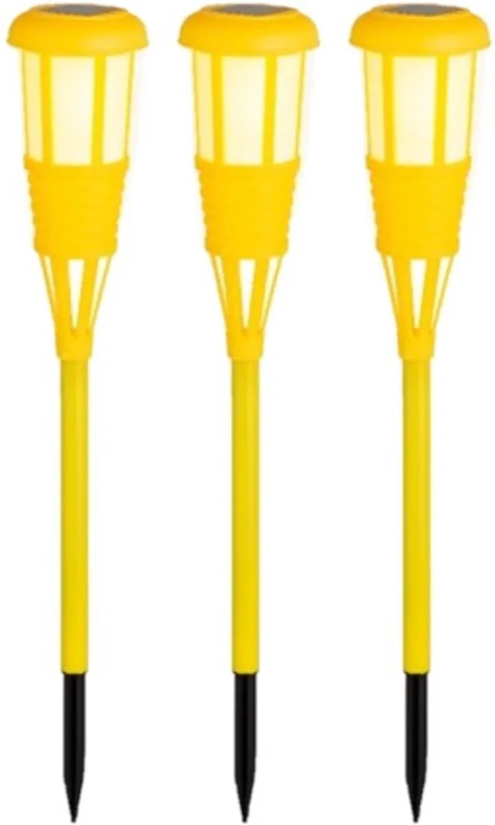 3x stuks solar tuinfakkel/tuinlamp geel op zonne-energie 61 cm - Prikspots tuinverlichting
