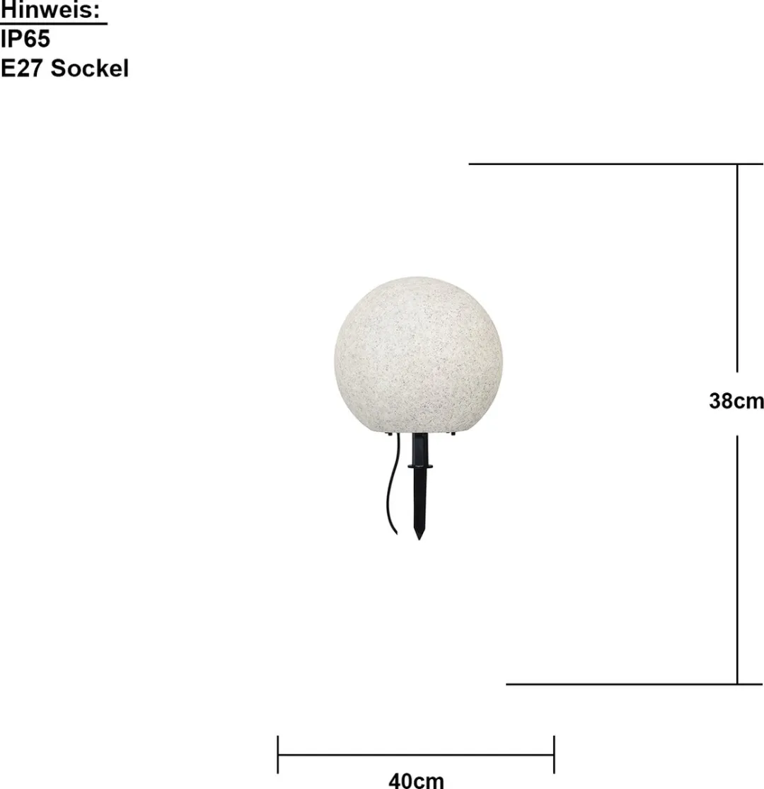 Star Trading Steen Padlamp Globe Grijs 40cm E27 IP65