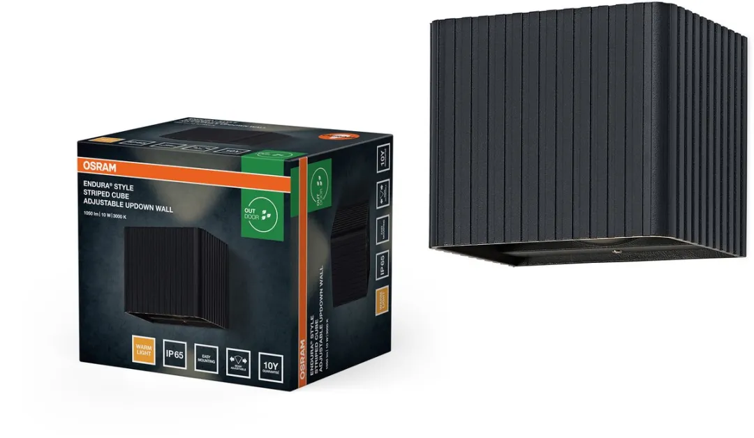 Osram Endura Style Striped Cube Wandlamp 10W IP65 - Donkergrijs