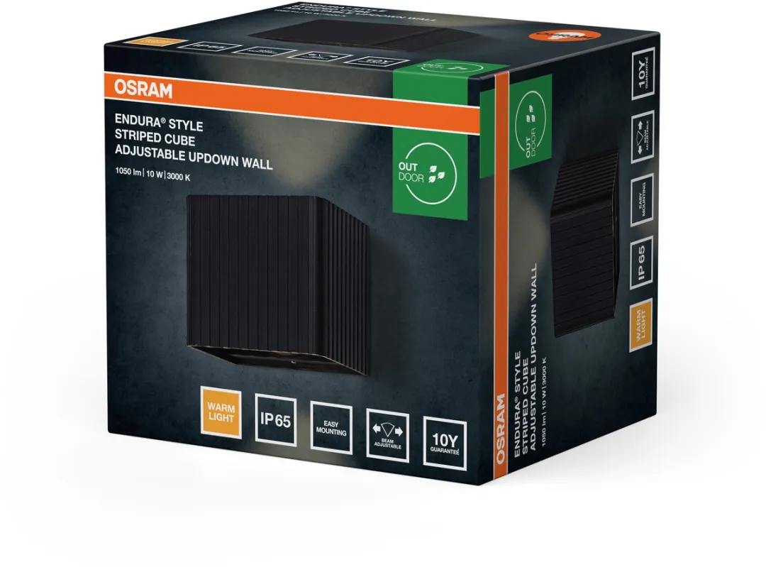 Osram Endura Style Striped Cube Wandlamp 10W IP65 - Donkergrijs