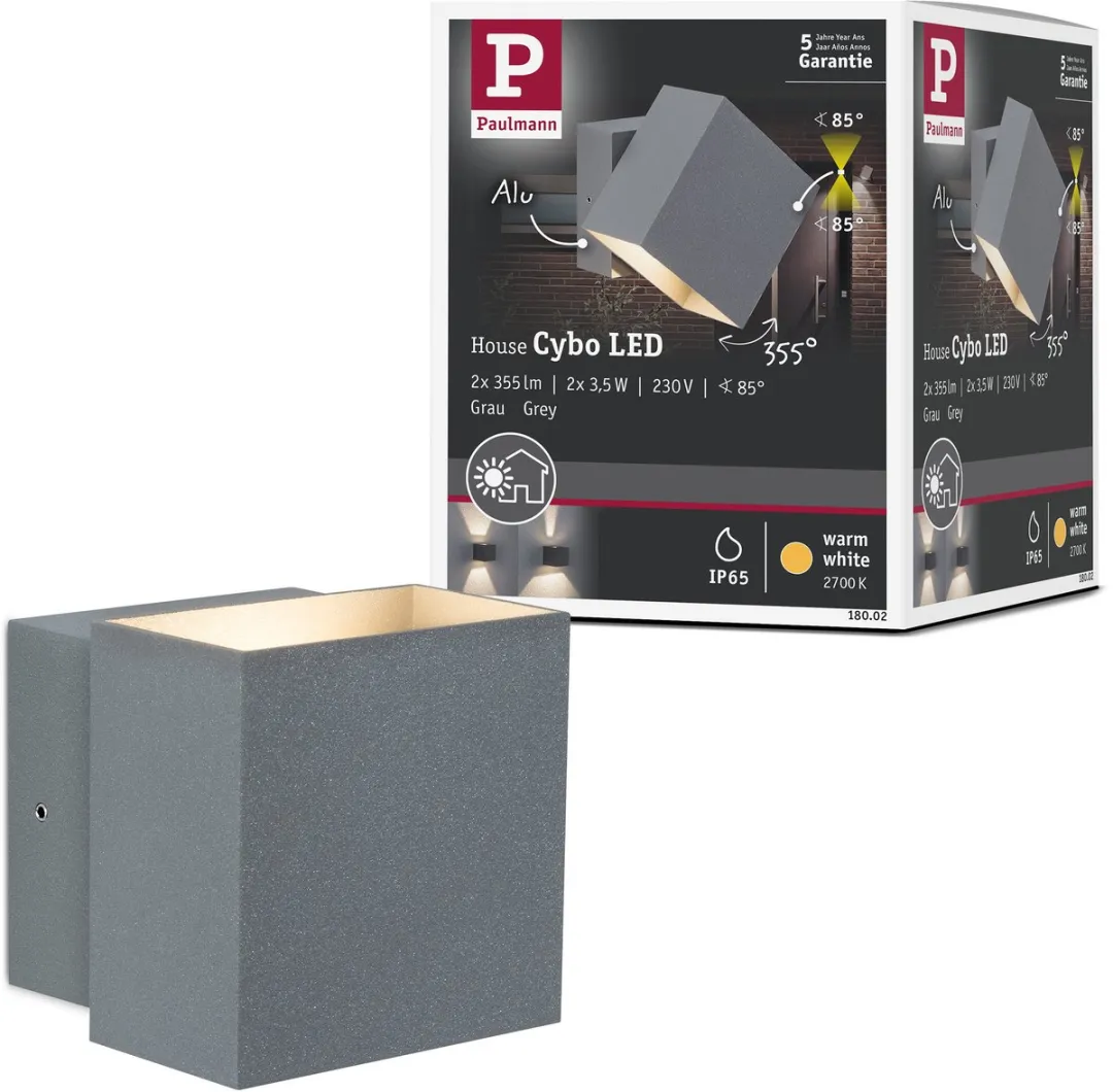 Paulmann LED-wandlamp Cybo IP65 2x3,5W 200lm - Grijs