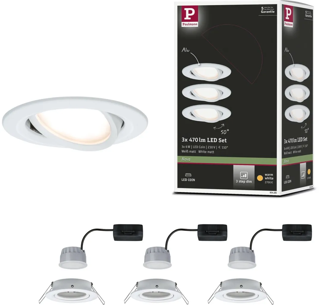 Paulmann LED-inbouwlamp Nova Coin Basisset 3x6W 470lm - 2700K Wit mat