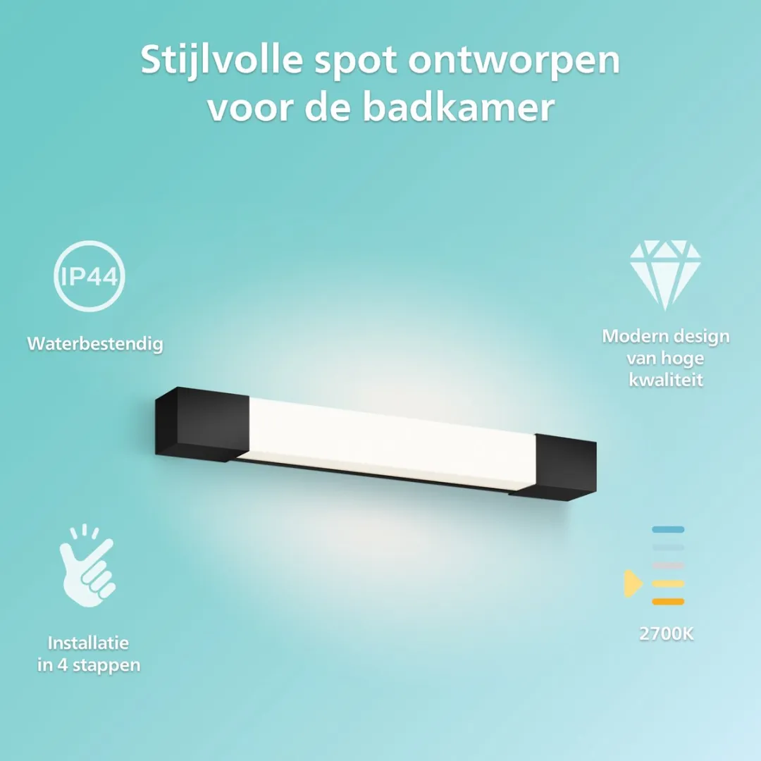 Philips Rover Spiegelverlichting IP44 5W Warmwit Zwart