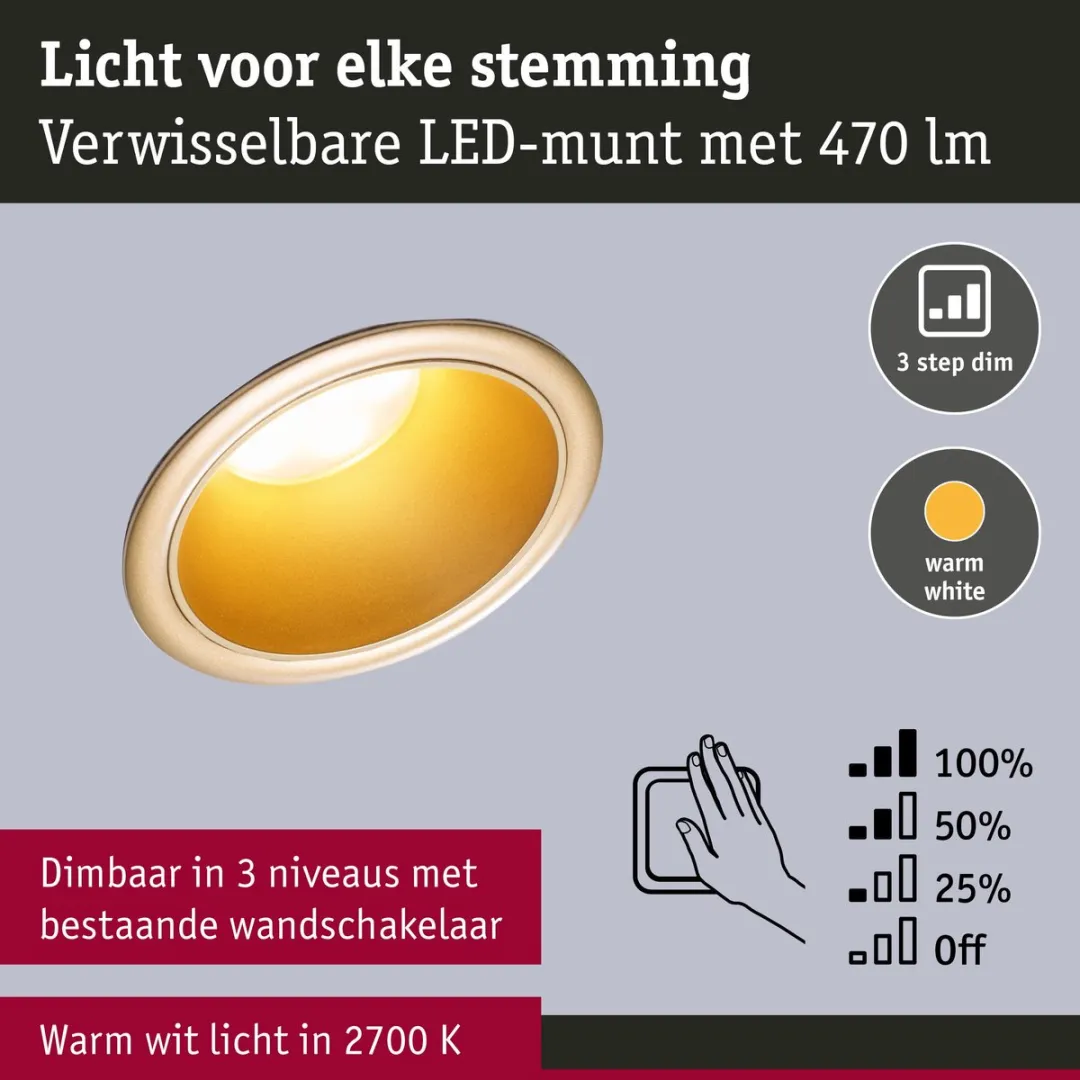 Paulmann LED-inbouwlamp Cole Coin 6W 470lm 2700K - Goud mat