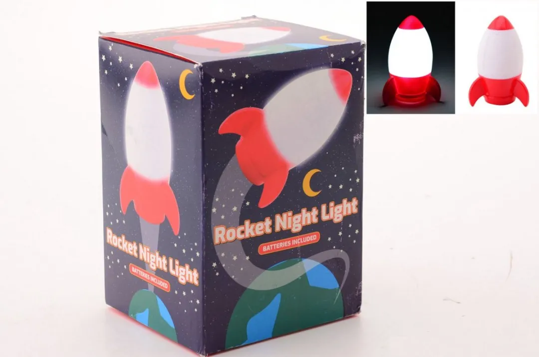 Johntoy Nachtlamp Raket Junior 14cm - Rood/Wit