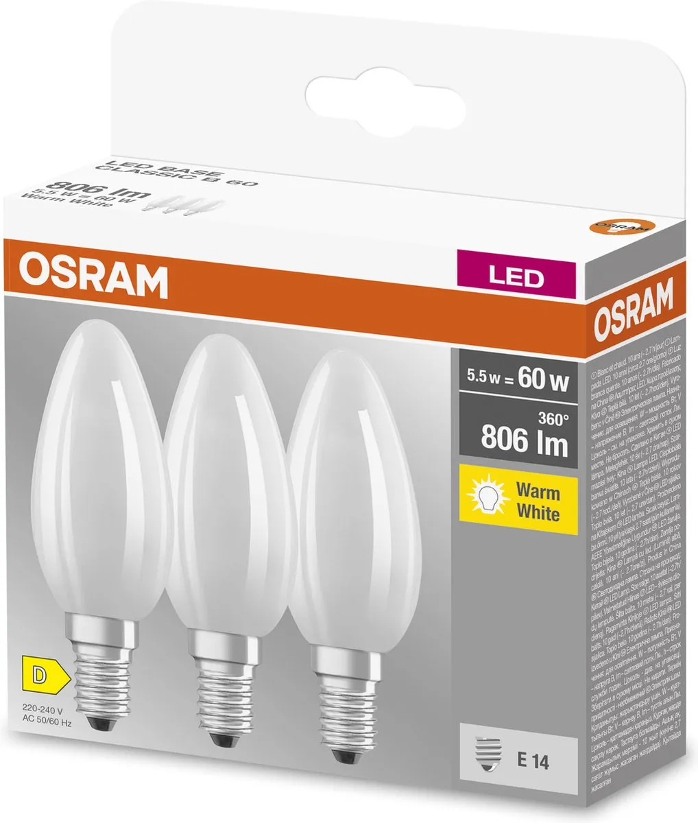 Osram Ster Filament Lamp E14 5.5W Warm Wit 3 Stuks