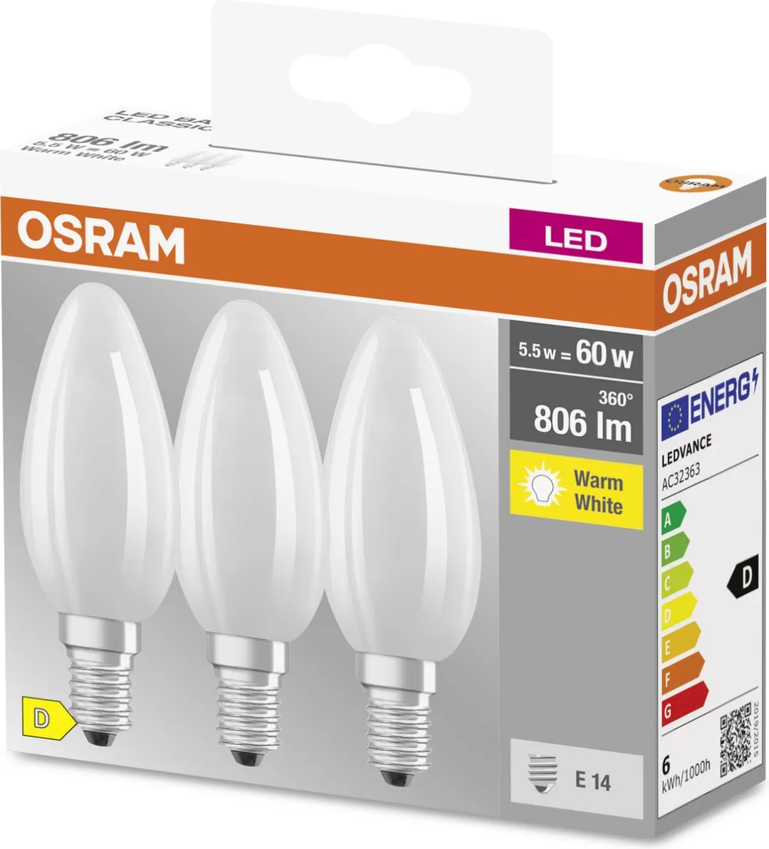 Osram Ster Filament Lamp E14 5.5W Warm Wit 3 Stuks - afbeelding 6 van 6