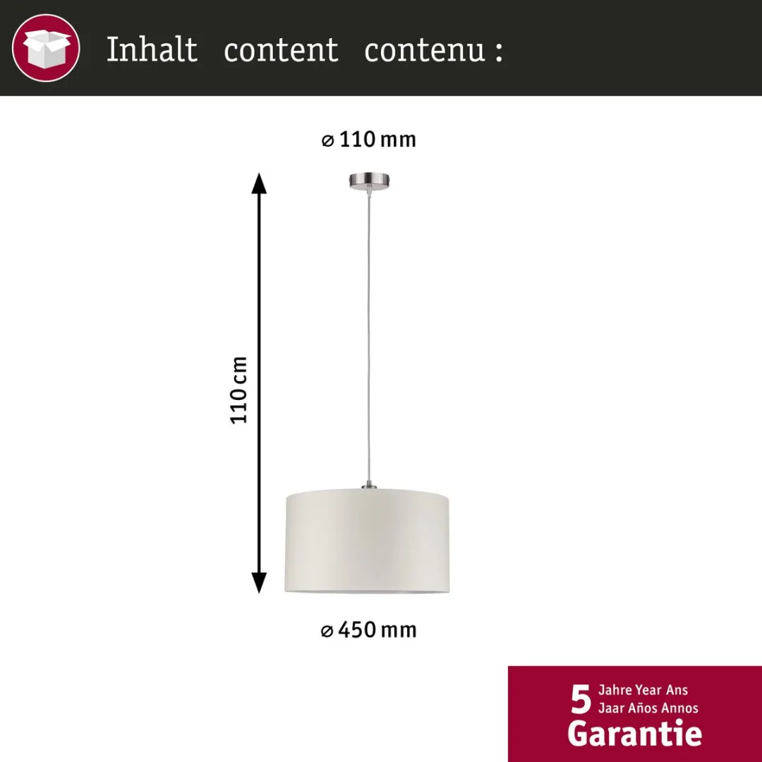 Paulmann Tessa Hanglamp E27 - 60W - Crème/Staal geborsteld - afbeelding 6 van 6