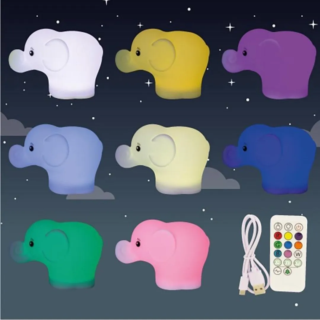 Simply for Kids Nachtlamp Silicone Olifant - RGB Wit