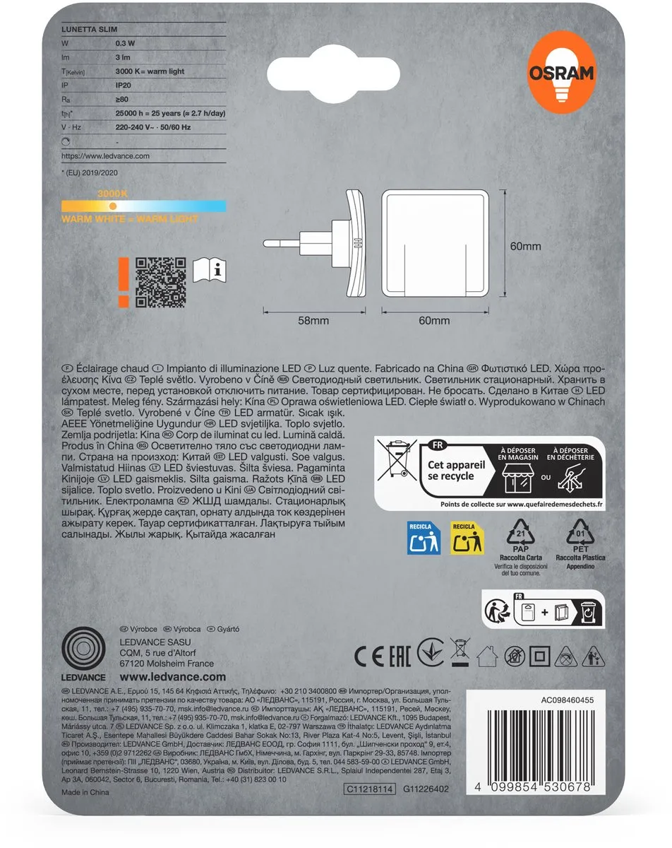 Osram Lunetta Slim Nachtlampje Wit 3000K - 3lm