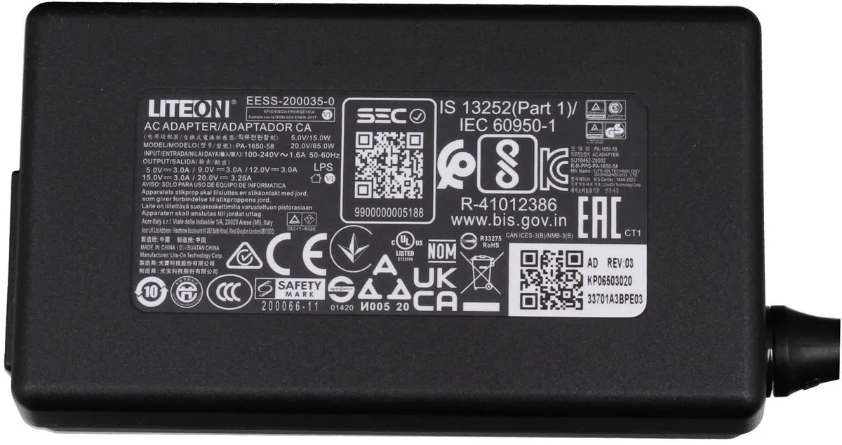 Acer KP0650H024 USB-C Oplader 65W - Zwart