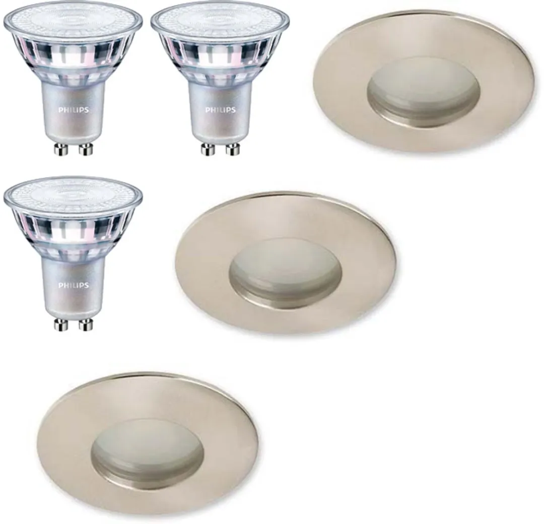 Lybardo Inbouwspots Badkamer 3-pack - 3x GU10 3.5W Warmwit - Ø8.3cm Zilver