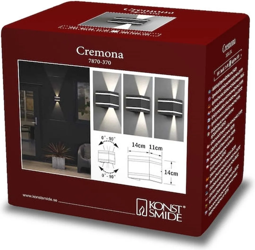 Konstsmide Cremona LED Wandlamp 2x3W 360lm - Antraciet - afbeelding 6 van 6
