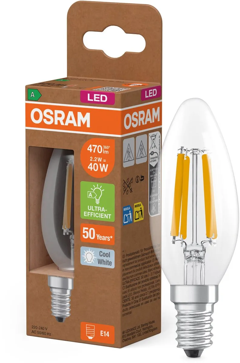 Osram Classic LED E14 Kaars 2.2W 470lm - Koel wit