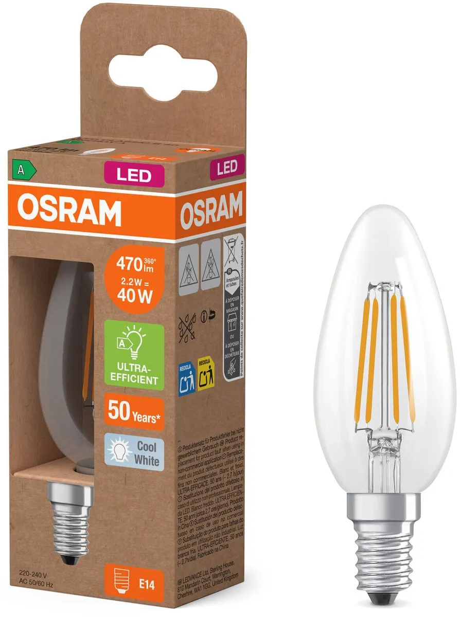 Osram Classic LED E14 Kaars 2.2W 470lm - Koel wit