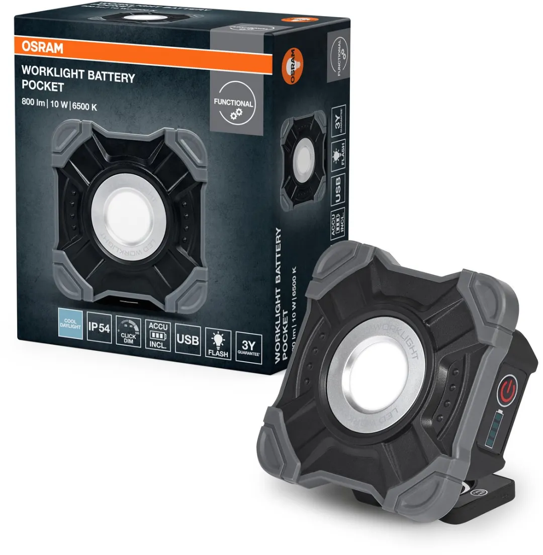 Osram LED Werklamp Value Battery Pocket 10W - 800 Lm - Zwart/Grijs