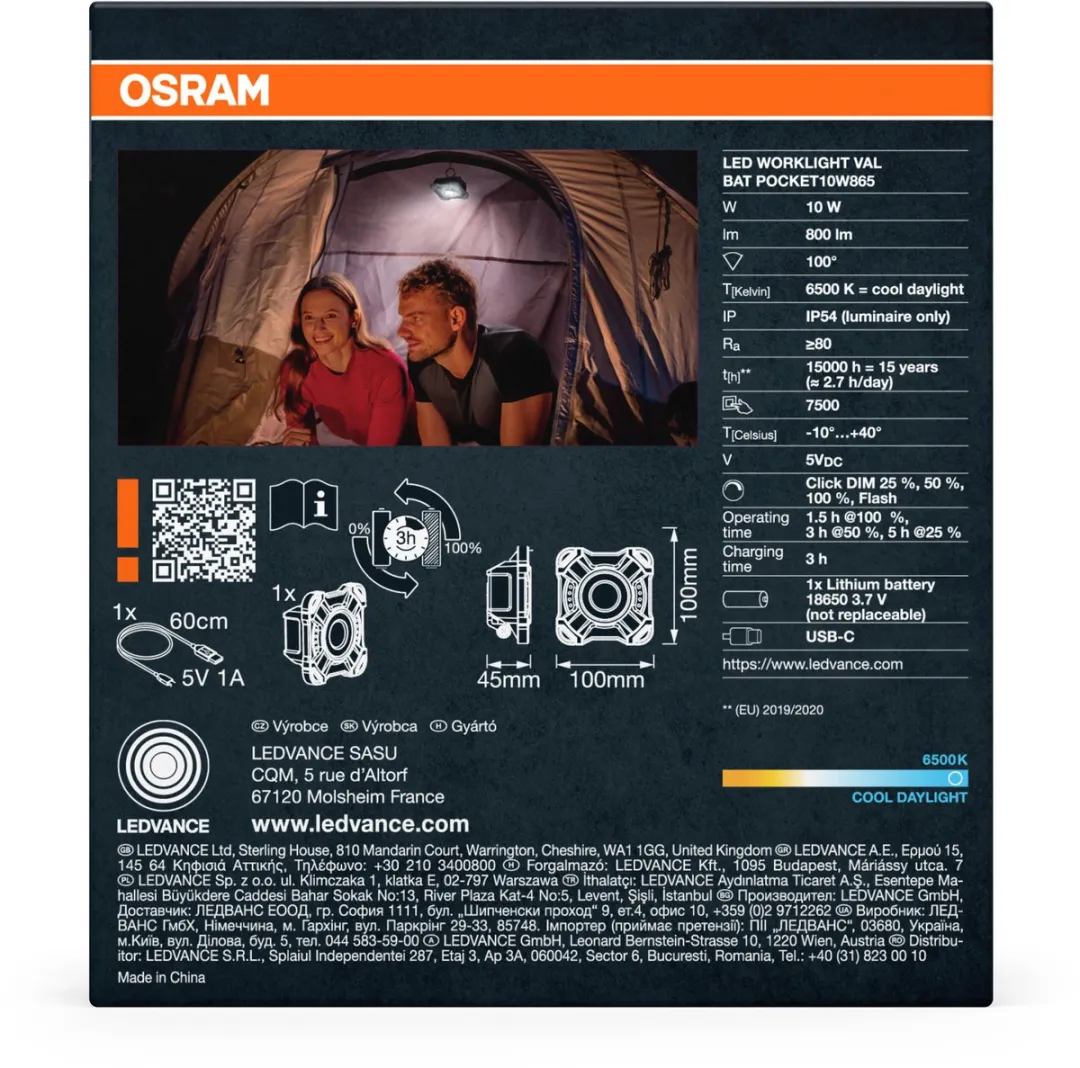 Osram LED Werklamp Value Battery Pocket 10W - 800 Lm - Zwart/Grijs - afbeelding 6 van 6