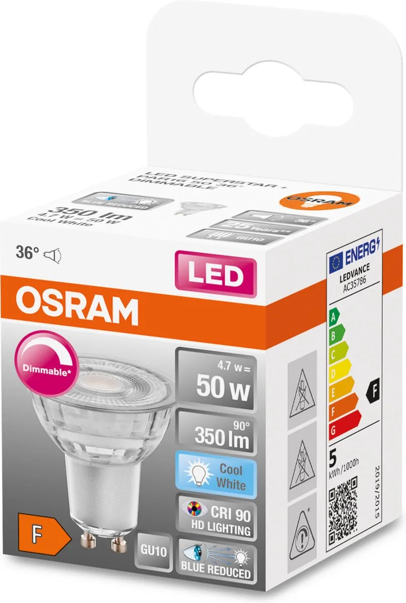 Osram LED Superstar Reflector Spot GU10 PAR16 4.7W 350lm - Koel wit 4000K