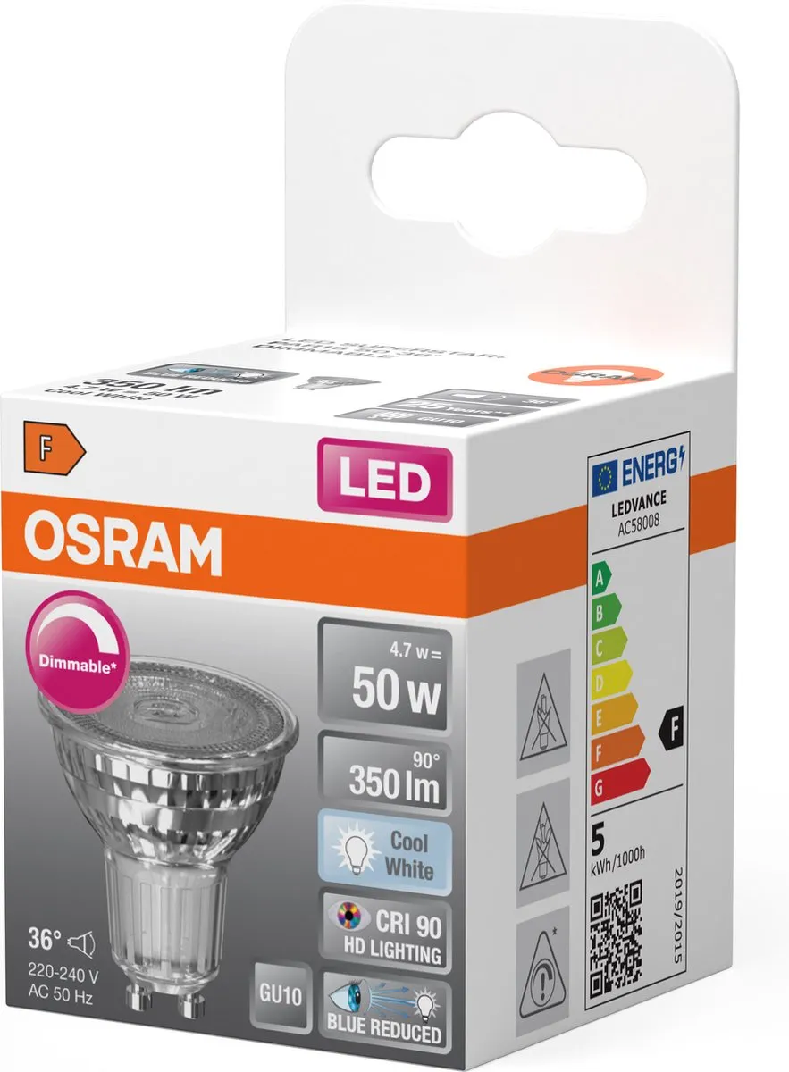 Osram LED Superstar Reflector Spot GU10 PAR16 4.7W 350lm - Koel wit 4000K