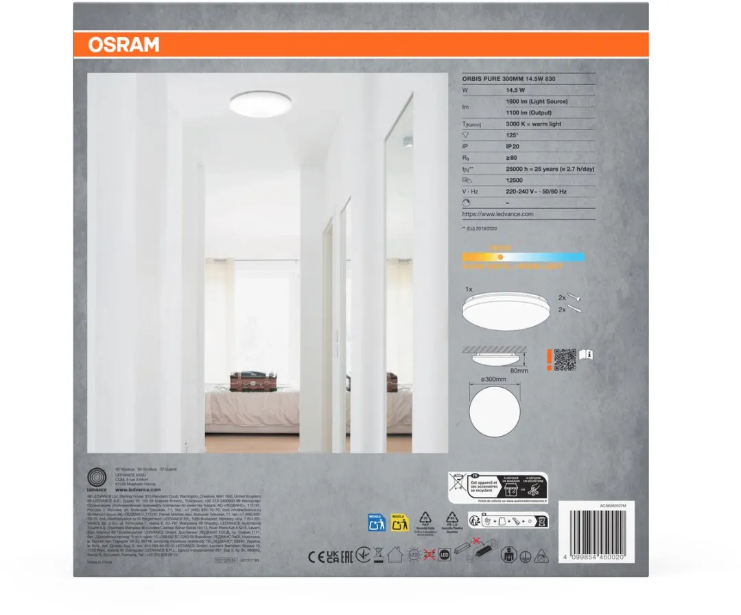 Osram Orbis Pure LED Plafondlamp 300mm - 15,5W - Wit