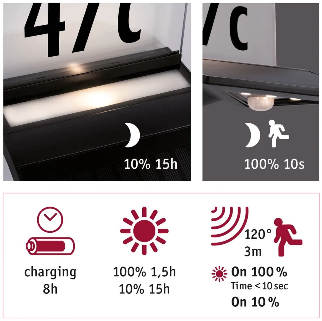 Paulmann Yoko Solar LED Huisnummerverlichting 3000K - 3 Stuks - Antraciet