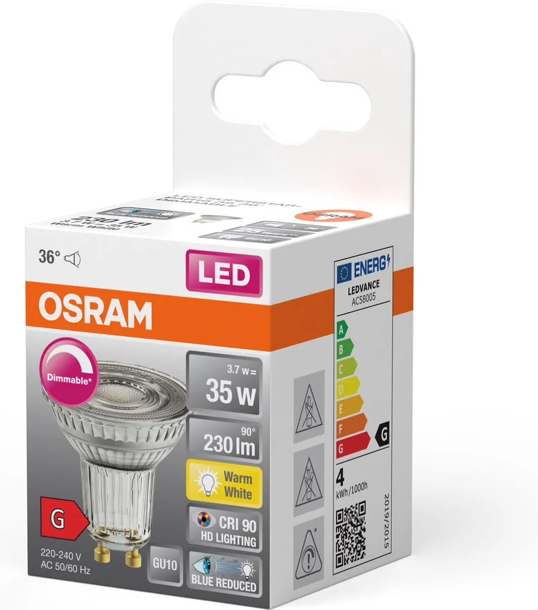 Osram LED Superstar Reflector Spot GU10 3.7W 230lm - 2700K Warm Wit - afbeelding 6 van 6