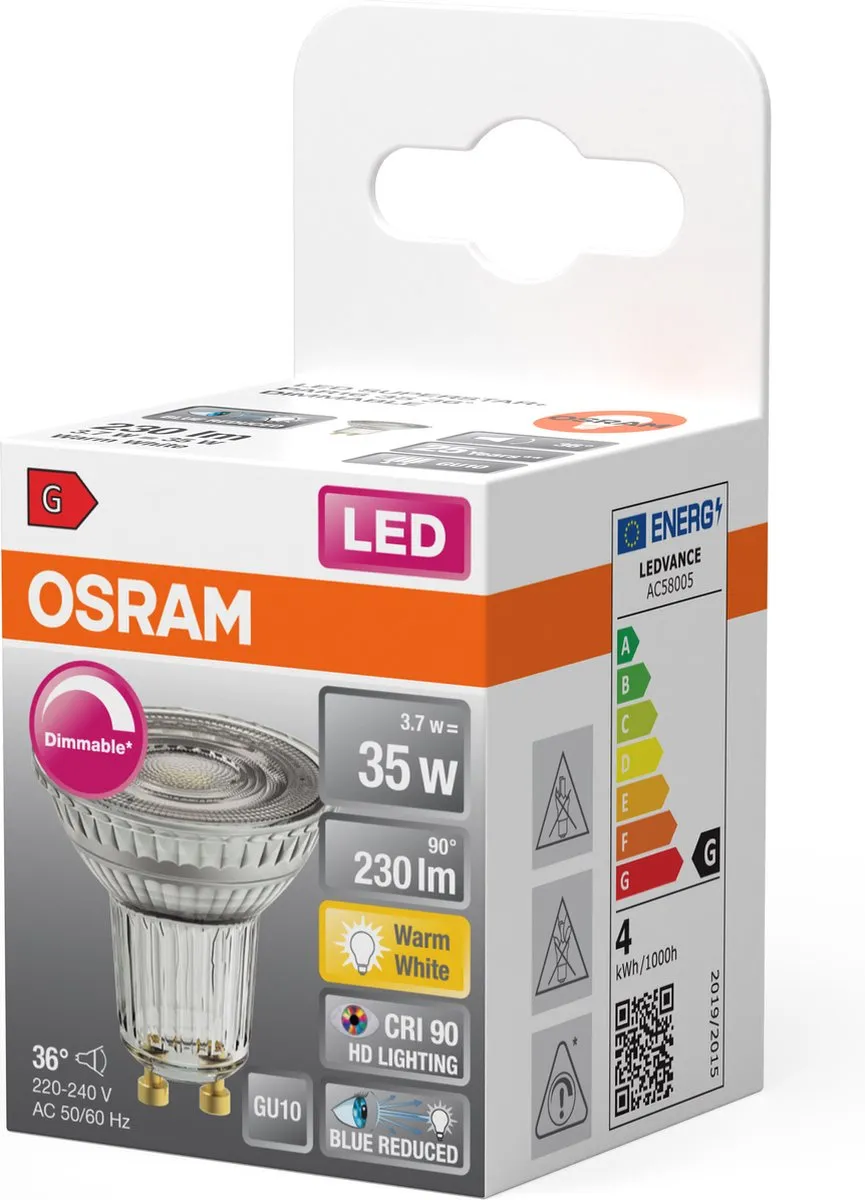 Osram LED Superstar Reflector Spot GU10 3.7W 230lm - 2700K Warm Wit