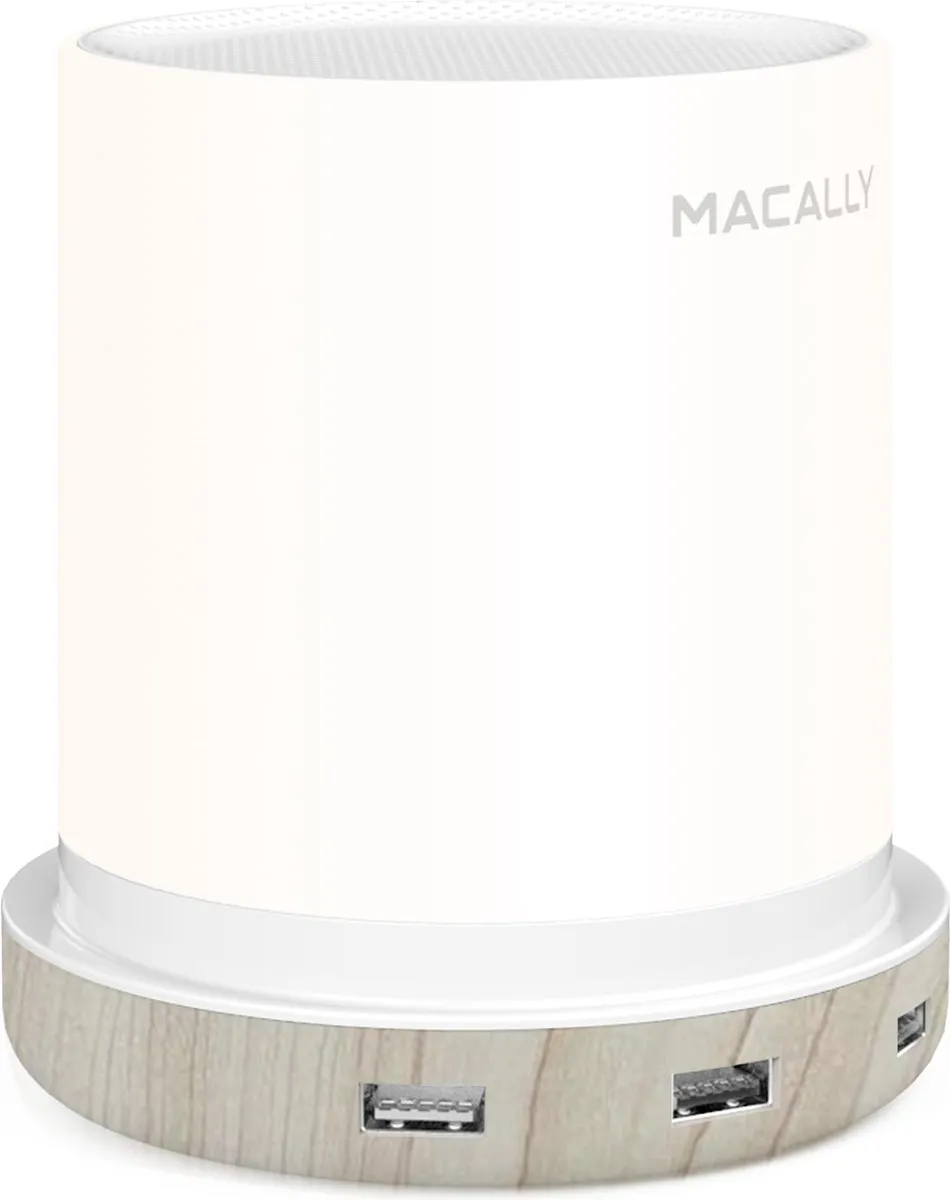Macally LAMPCHARGEWD Tafellamp - 2 Lichtpunten - Houtlook/Wit