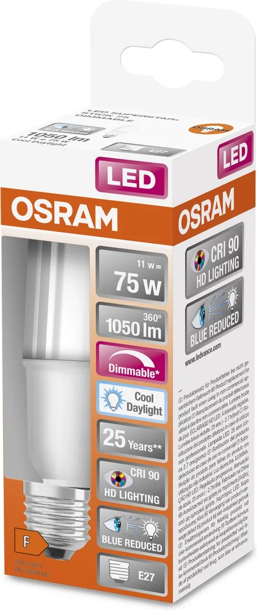 Osram Superstar LED Lamp E27 11W 6500K Mat - Daglicht wit