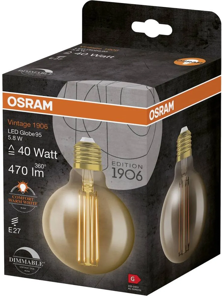 Osram LED Globe E27 5.8W Warmwit - Ø95mm Helder - afbeelding 6 van 6