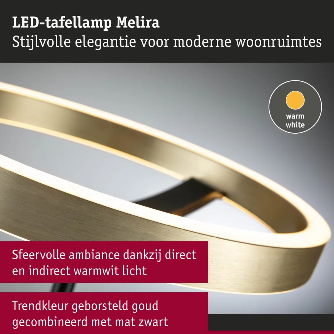 Paulmann Melira LED Tafellamp 10W - 580lm 2700K - Zwart/Goud