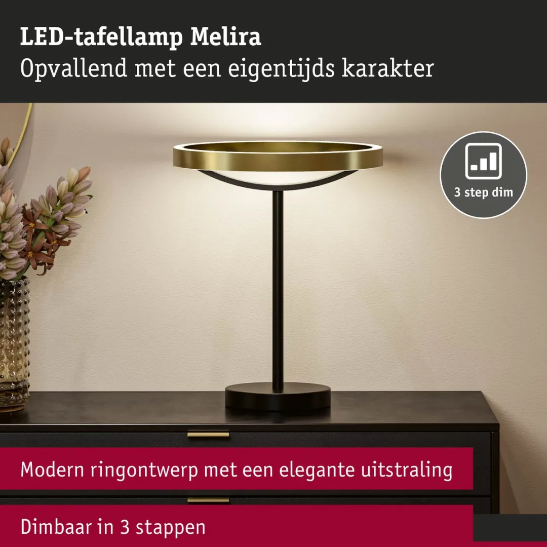 Paulmann Melira LED Tafellamp 10W - 580lm 2700K - Zwart/Goud