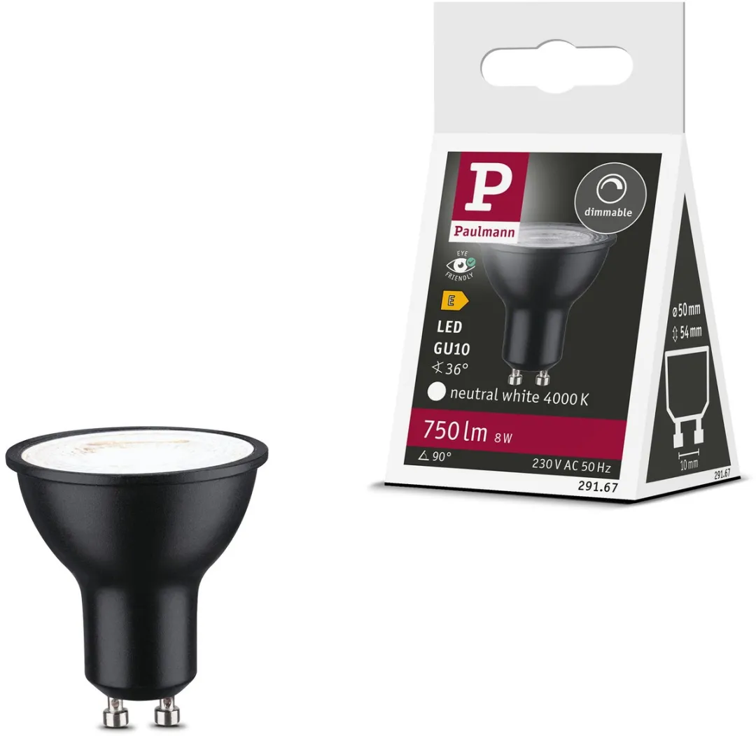 Paulmann Standaard LED Spot GU10 8W 750lm - 4000K - Zwart Mat