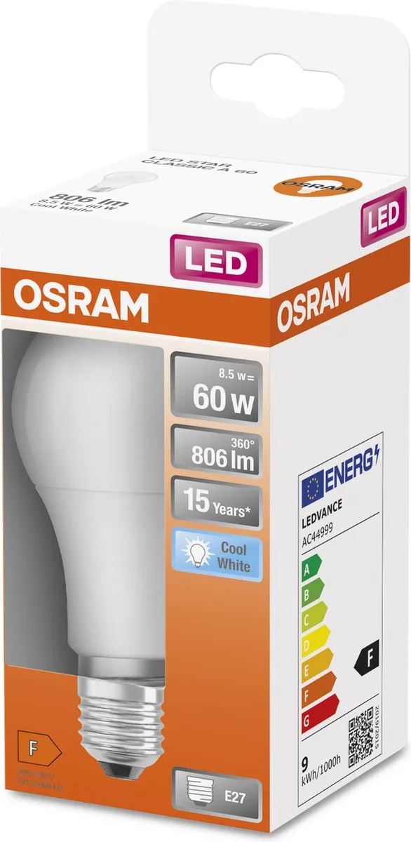 Osram LED-lamp E27 8.5W Koelwit Mat - 4000K - afbeelding 6 van 6