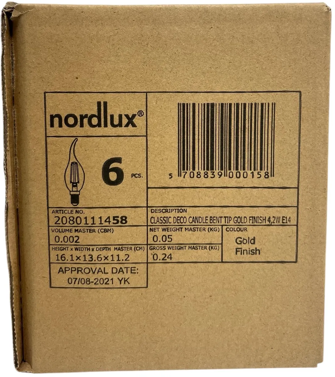 Nordlux LED Filament E14 4,2W Kaarslamp - 2500K Warm Wit - 6 Stuks