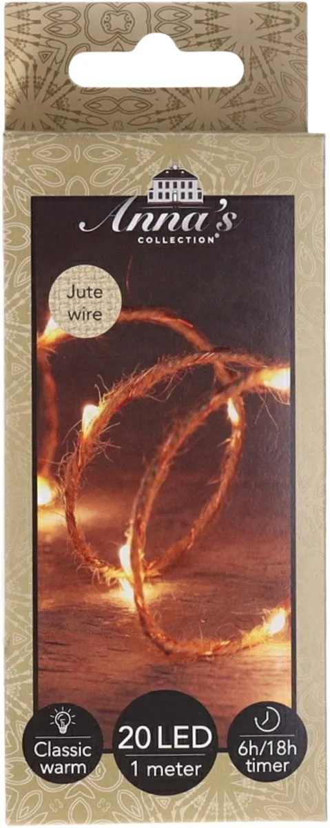 Anna's Collection Jute Touwverlichting 100cm - 20 Lampjes Warm Wit - Timer