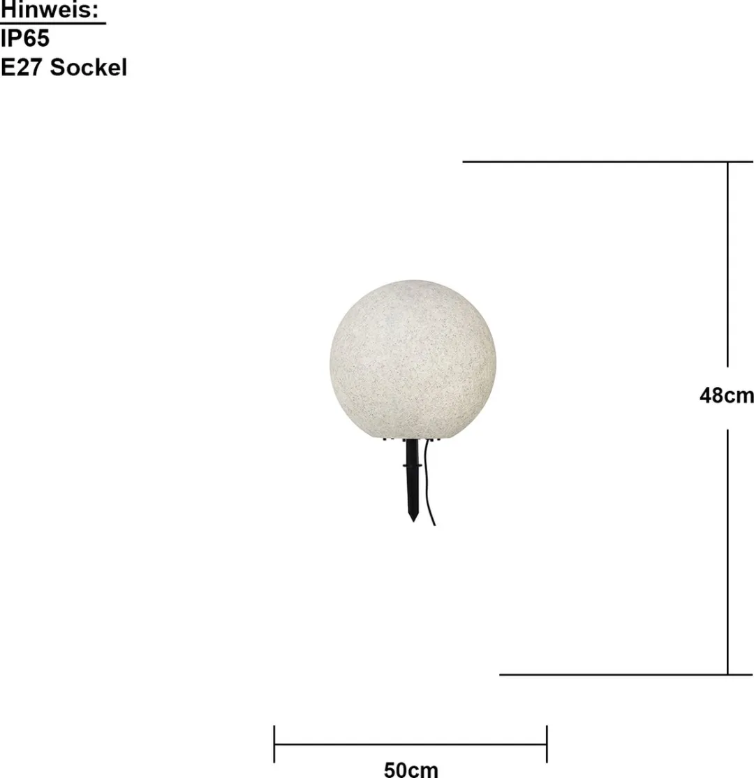 Star Trading Steen Padlamp Globe E27 50cm - Grijs - IP65